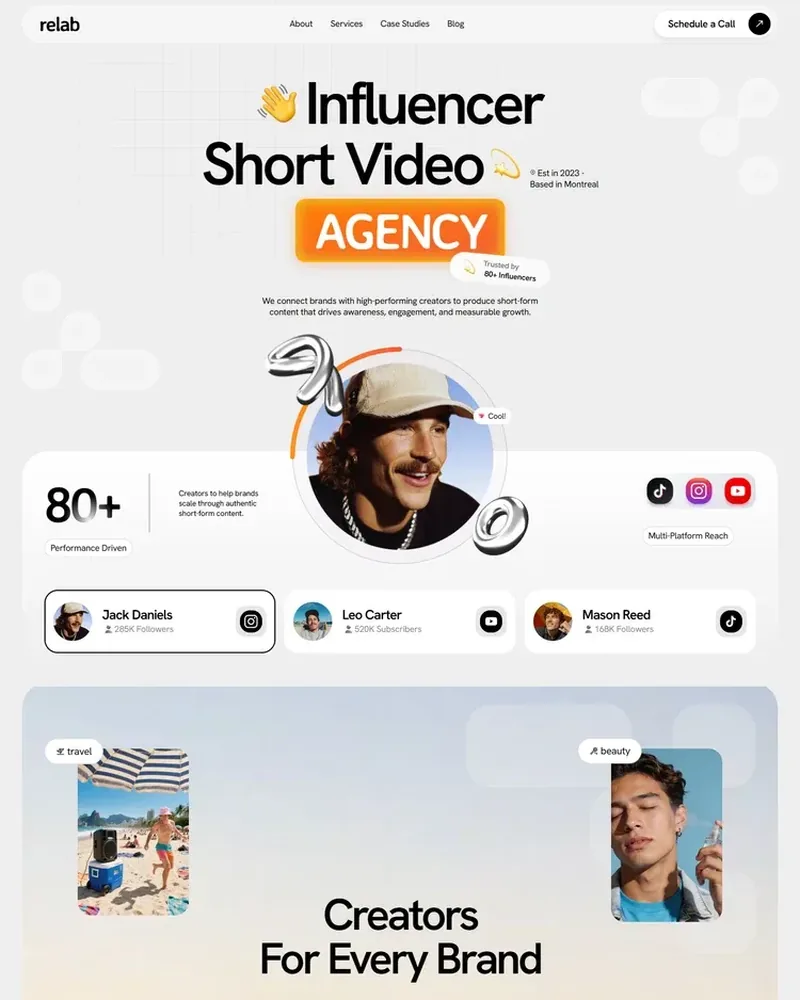 Creator Agency demo — Relab home page