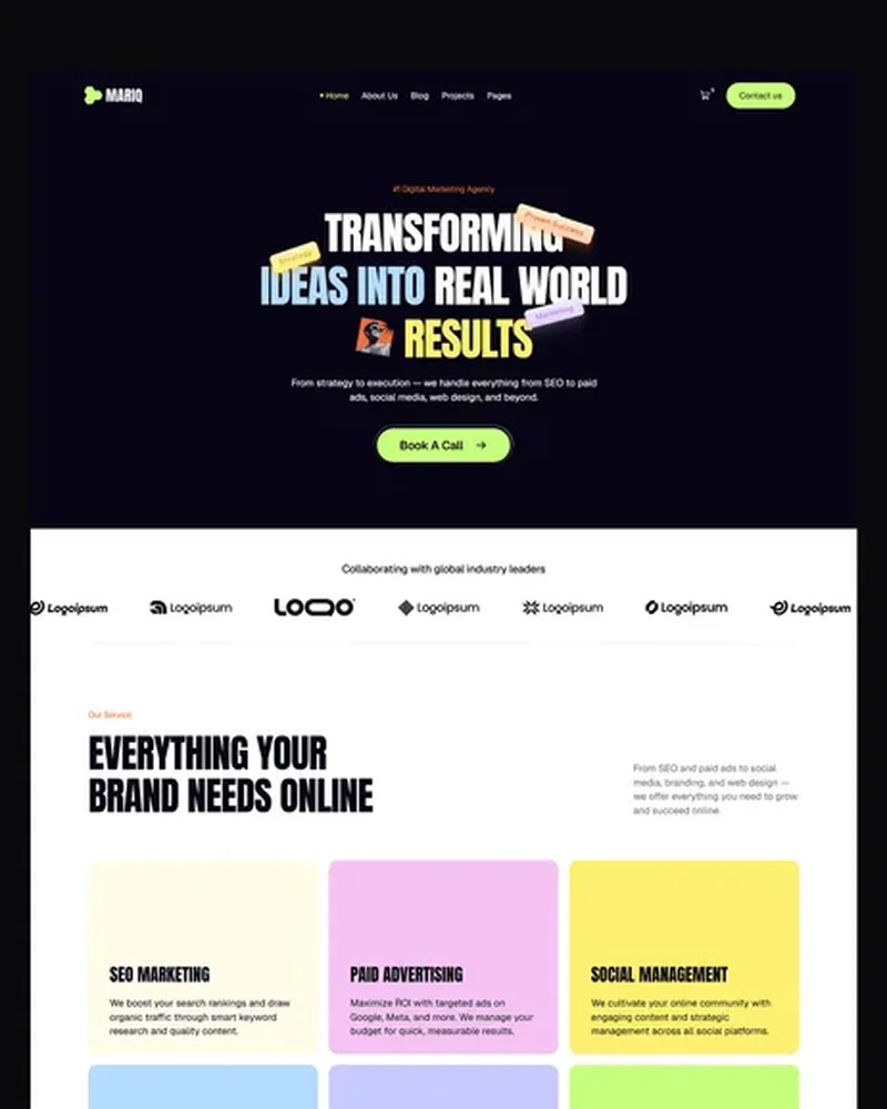 Marketing Agency demo — Mariq home page