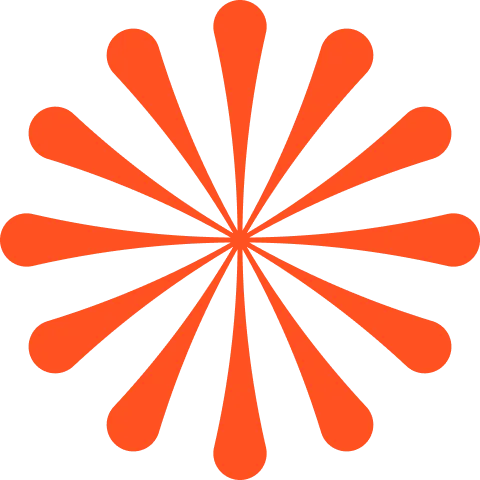 Radial pattern with sixteen orange teardrop shapes arranged in a circle on a black background.