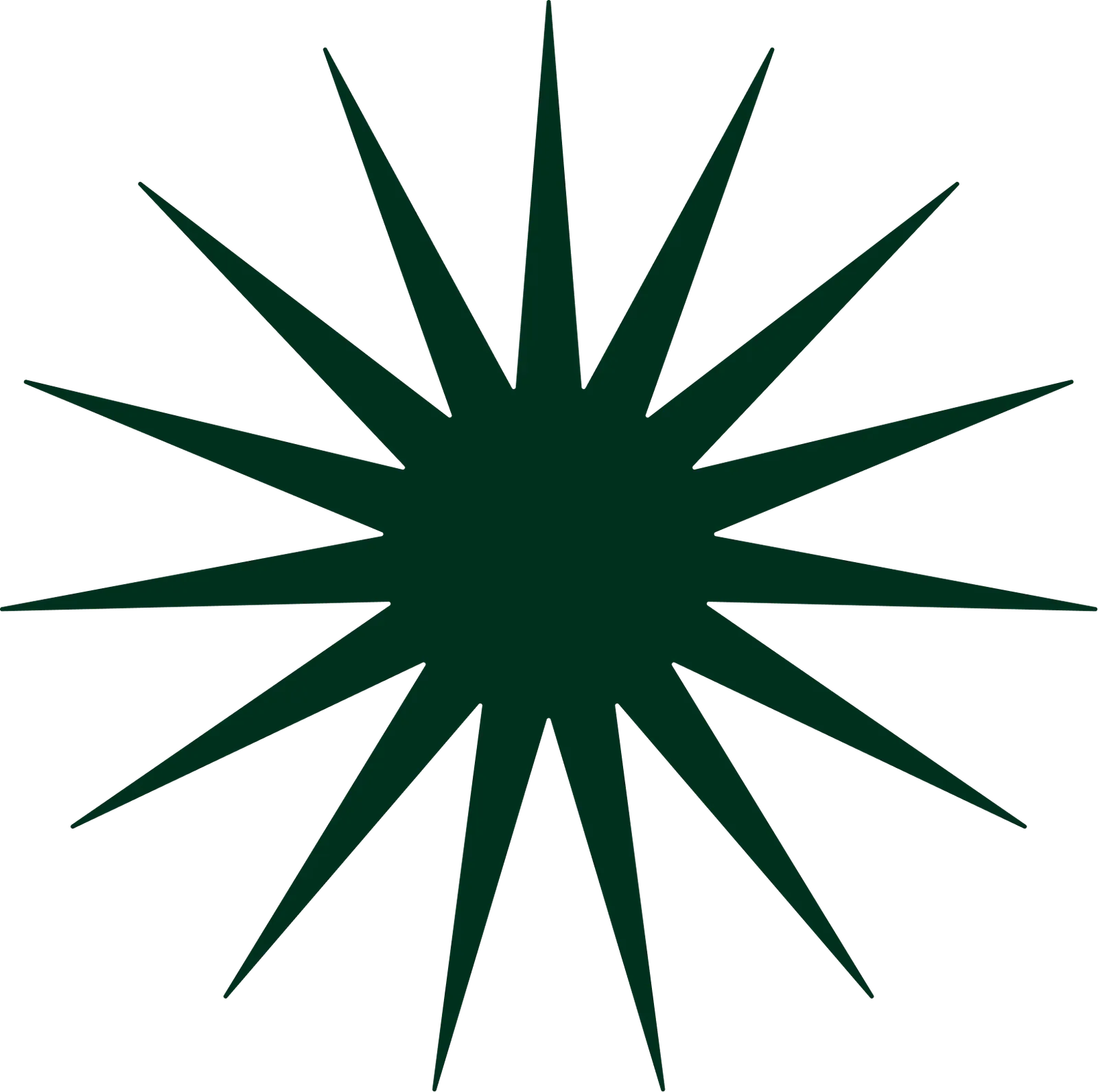 Dark green 16-pointed star shape on black background.